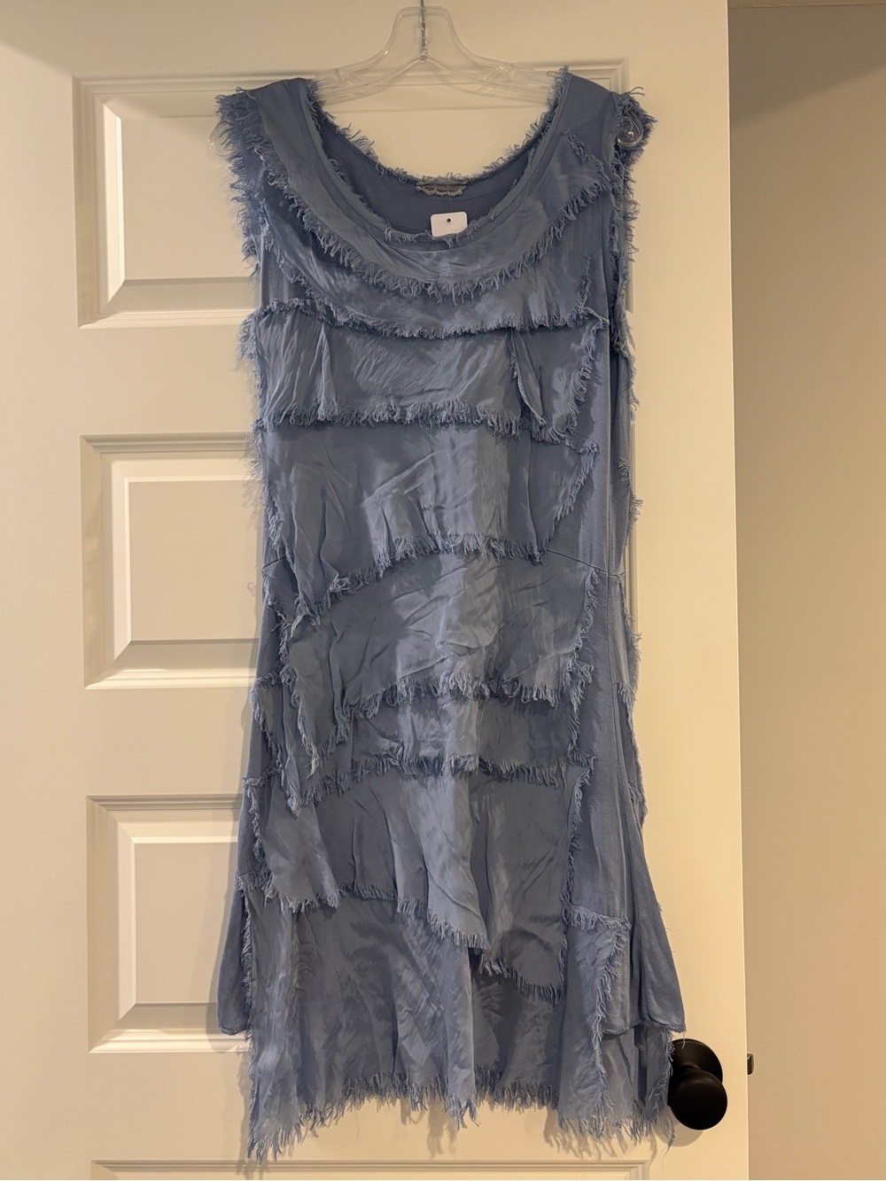 Sleeveless Fringe Tiered Shift Dress - Dusty Blue